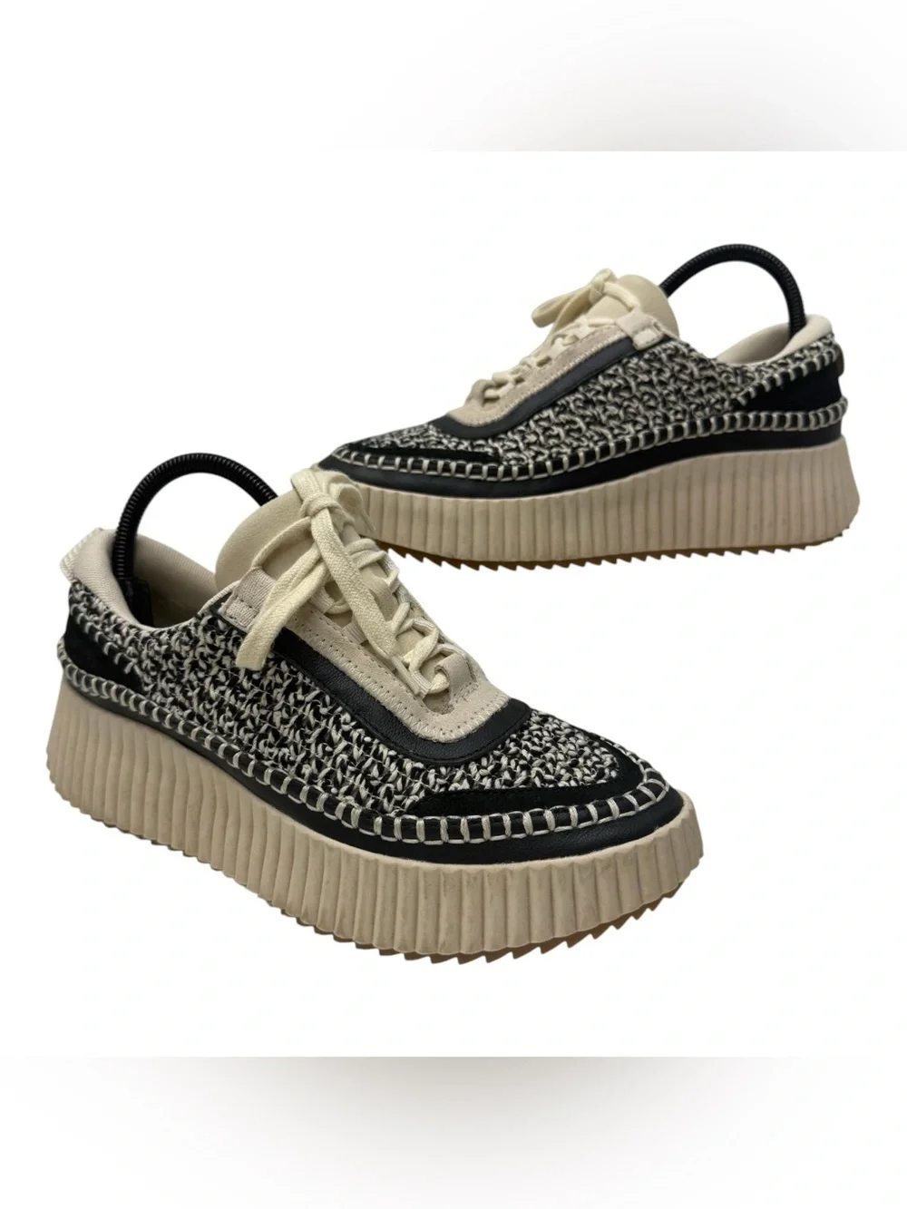 Dolce Vita Dolen Platform Sneakers in Black and White Woven Fabric size 9